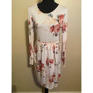 long sleeve floral dress small white cream mini dress bridal